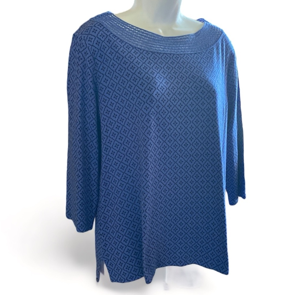 Croft & Barrow 3/4 Sleeve Lattice Collar Cotton Top